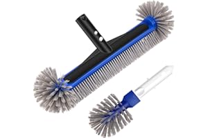 16.7'' Swimming Pool Brush Head with Round Ends, EZ Clip Aluminum Handle, Heavy Duty Pool Brushes for Clean Swimming Pools Fa