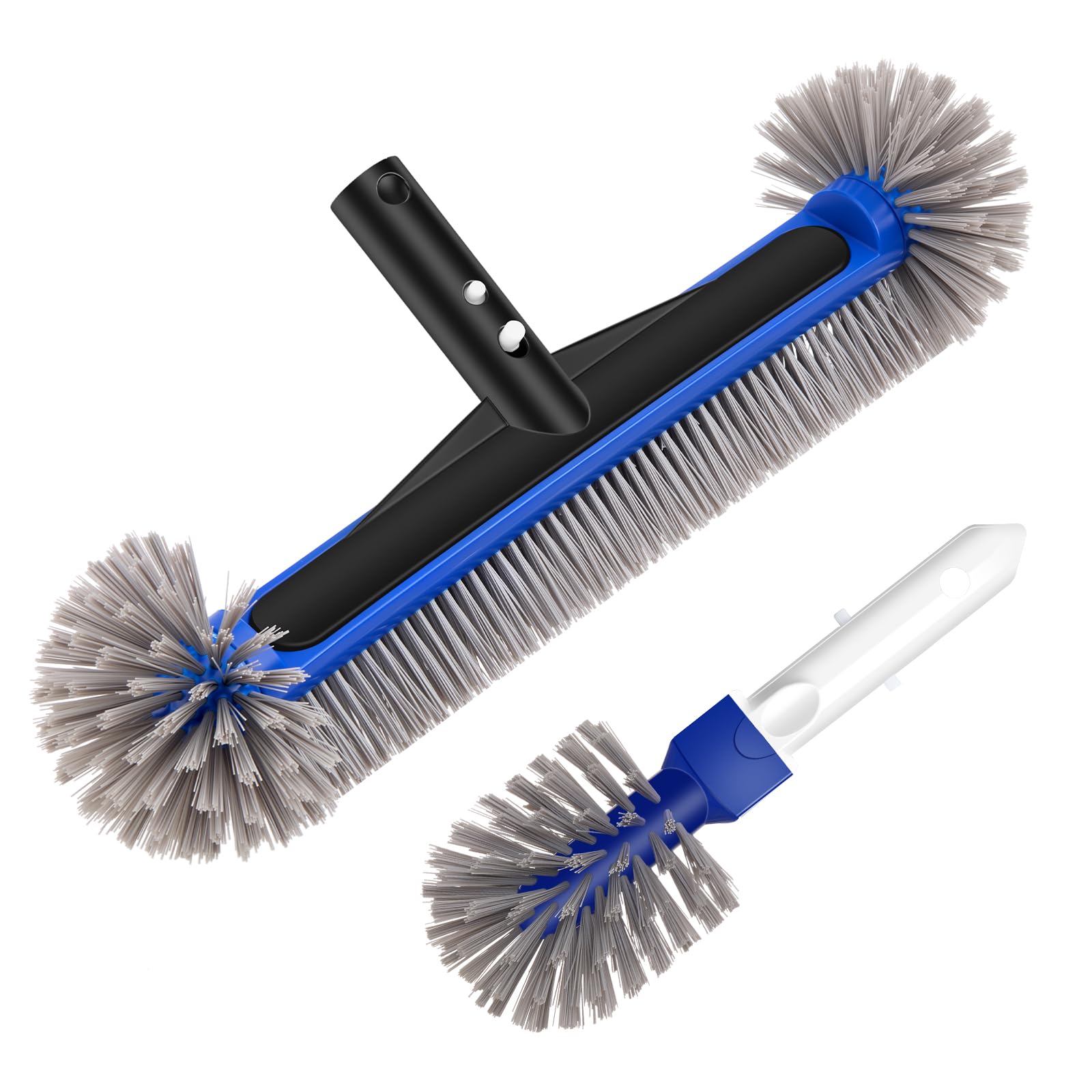 Photo 1 of 16.7'' Swimming Pool Brush Head with Round Ends, EZ Clip Aluminum Handle, Heavy Duty Pool Brushes for Clean Swimming Pools Faster, Extra Corner Brush Head for Clean Pool Steps & Corners