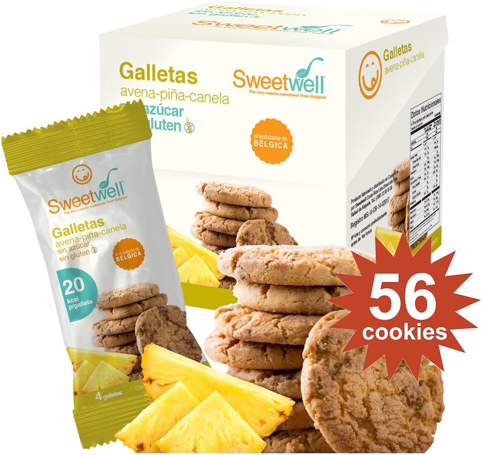 Sweetwell Sugar Free Cookies, Oatmeal with Pineapple And Cinnamon - 56 Units (14 Packs of 4 Units)