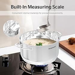 SUNHOUSE 8 Quart Stock Pot with Lid - 3-Ply Bottom