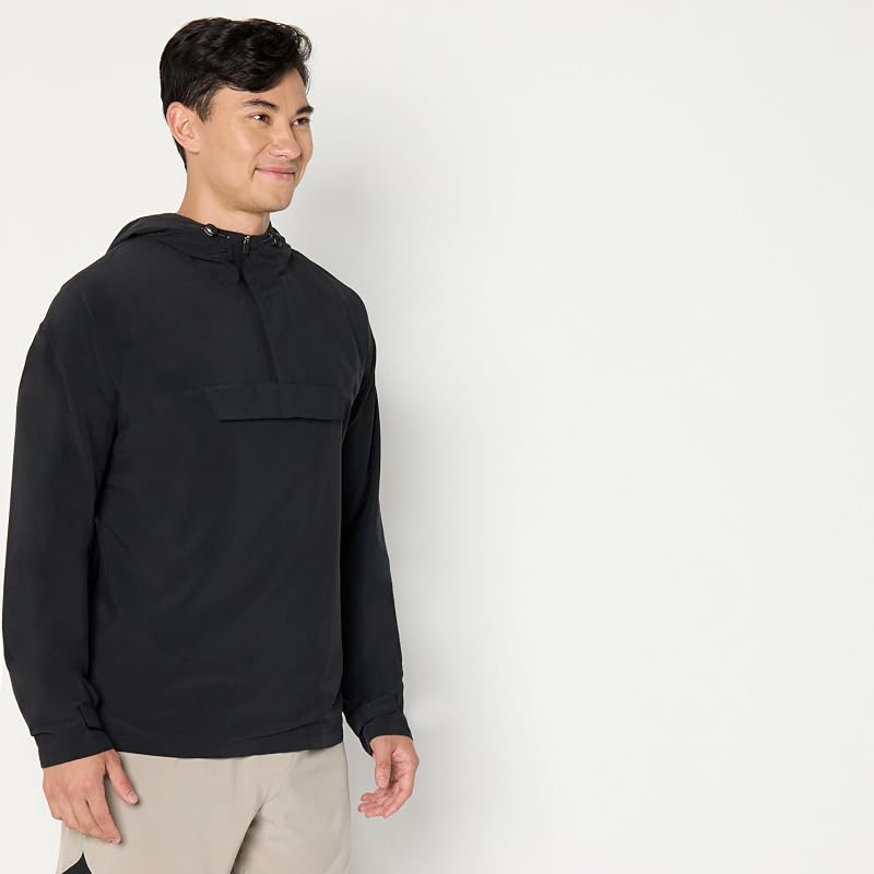 Chaqueta Tipo Anorak Deportiva, Ligera y Elástica, Tejida con Bloques de Color Hombre, Negro, L