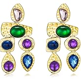 SNGIA 18K Gold Plated Dangle Boho Gemstone Earrings for Women by SNGIA, Boho Jewelry for Women, Dangling Large Big Unique Vintage Earrings for Women, Trendy Bohemian Handmade CZ Jewelry Gifts