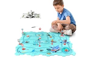 XAZASTOV Puzzle Track Car Play Set, Plastic Puzzles for Kids Ages 3-5 with Vehicles, Electric Trolley Puzzle, Car Tracks for Toddlers, Toys Gifts for 2 3 4 5 6 Year Old Boys Girls