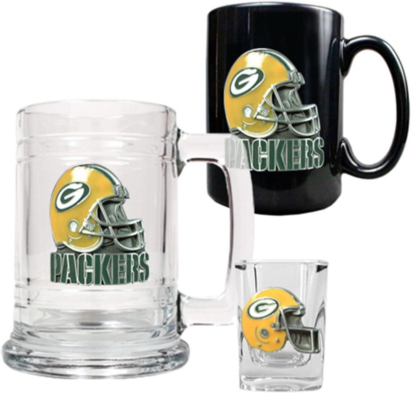 Amazon Com Nfl Green Bay Packers 15 Ounce Tankard 15 Ounce Ceramic Mug 2 Ounce Shot Glass Set Helmet Logo Sports Outdoors