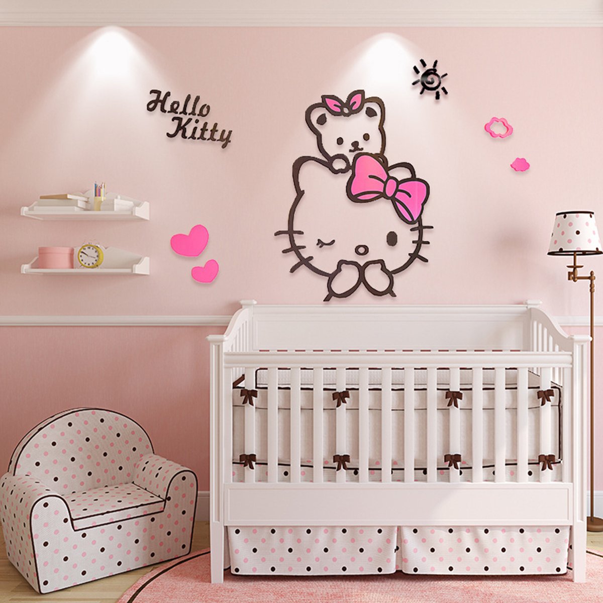 Ekea Home Creative Kt Cat Hello Kitty Wall Sticker Acrylic Children Room 3d Cartoon Adornment Bedroom Nursery Wall Mural Decals
