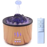 Volcano Essential Oil Diffuser Jellyfish Mist 260ml Aromatherapy Humidifier | 2 Mist modes, Auto Shut-Off, Wood Grain, Ultrasonic, 3 Night Light, 3 Timer Settings, Remote Control, For Bedroom Office