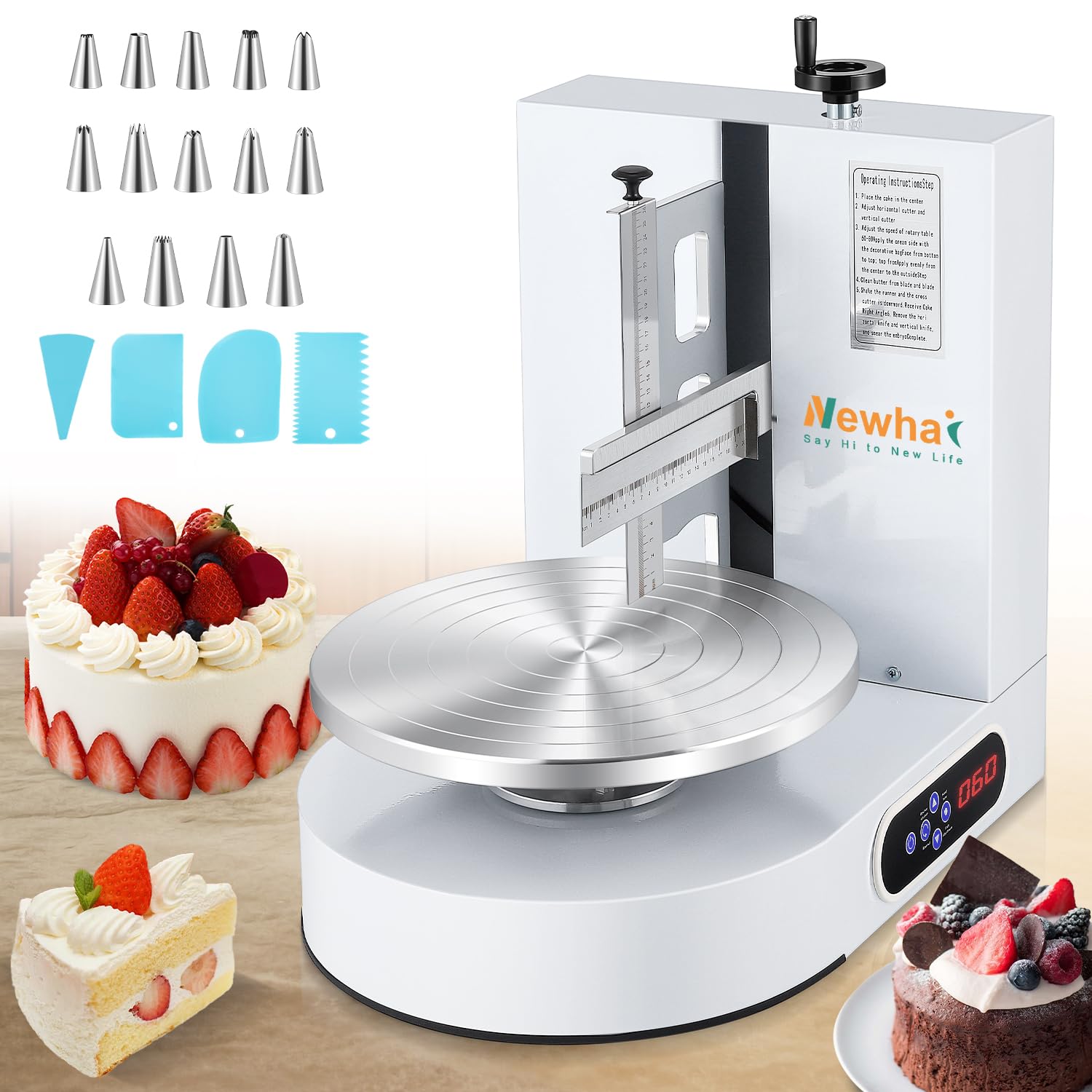 Photo 1 of Newhai Electric Cake Decorating Machine 110V Automatic Butter Cream Spreading Smoothing Machine 4-12 inch Cakes Commercial Cake Icing Coating Machine