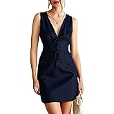 winkbay Women's Summer Tie Front Deep V Neck Dress Y2k Sleeveless Mini Cute Going Out Dresses