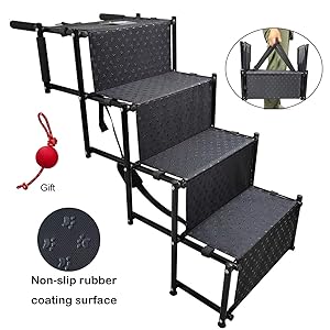 YEPHHO 4 Steps Upgraded Folding Pet Stairs Ramp Lightweight Portable Cat Dog Ladder with Waterproof Surface Great for Cars Trucks SUVs