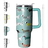 Kearscupra 40 oz Dachshund Tumbler with Handle and Straw, Dog Insulated Stainless Steel Cup with Lid, Travel Coffee Mug Water Bottle, Animal Lovers Women Gifts