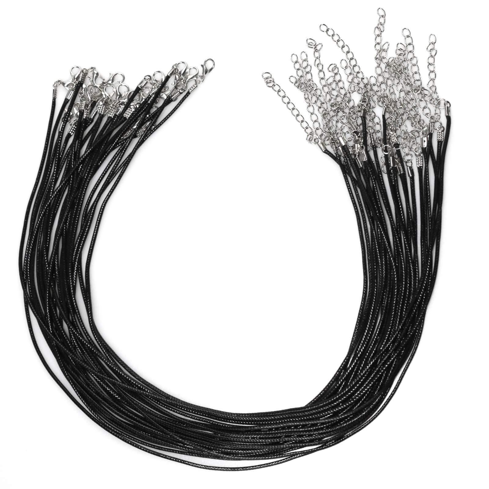 24PCS Black Cord Necklace, 20 IN Waxed Necklace Cords for Pendants, Black String Necklace with Clasp for DIY Jewelry Making