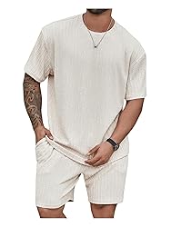 RoseSeek Men's 2 Piece Outfits Textured Drop