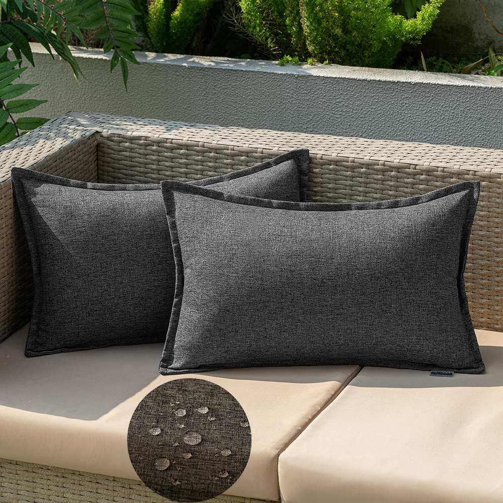 EMEMA Outdoor Cushion Weatherproof Cushion Cover Waterproof Sofa Cushion Waterproof Decorative Cushion 30 x 50 cm Cushion Covers Decorative Cushion Cover Set of 2 for Garden Sofa Living Room Bed Dark