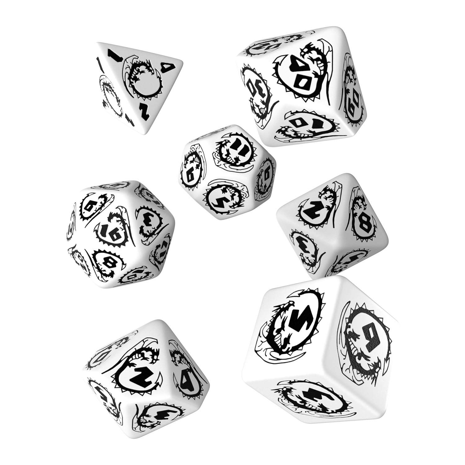 Q WORKSHOP Dragon White and Black RPG Dice Set 7 Polyhedral Pieces