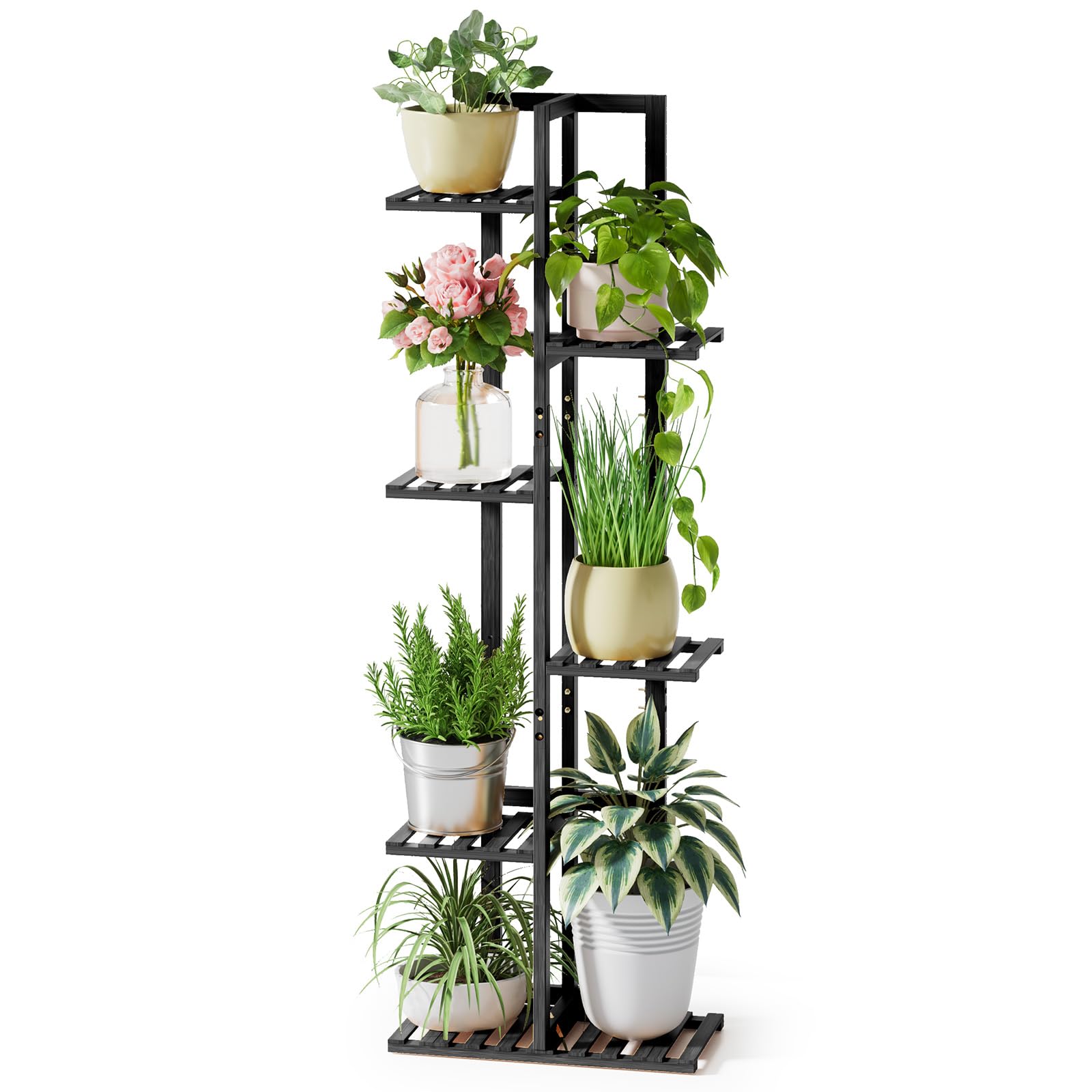 Photo 1 of ROSSNY 48 Inch Tall Plant Stand Indoor, 6 Tier 7 Potted Bamboo Plant Stands for Indoor Plants, Corner Plant Stand, Tiered Plant Stands, Plant Shelf For Indoor, Planter Holder for Multiple Plants Indoor, Black