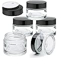 Glass Jars With Lids 2 oz 5 Pack - Clear Small Jar With Black Lids, Travel Containers With Inner Liners, Upgraded Mouth Design