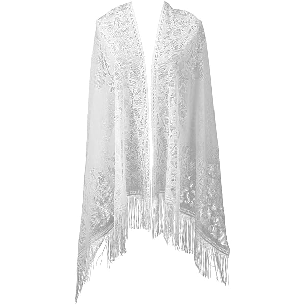 thumbnail image 2 of XUNZOO Faux Suede Fringe Lace Shawls And Wraps With Tassel For Women Evening Dresses Triangle Stoles Shrug Cover Up Ivory One Size At Women's Clothing Store 2 of 12
