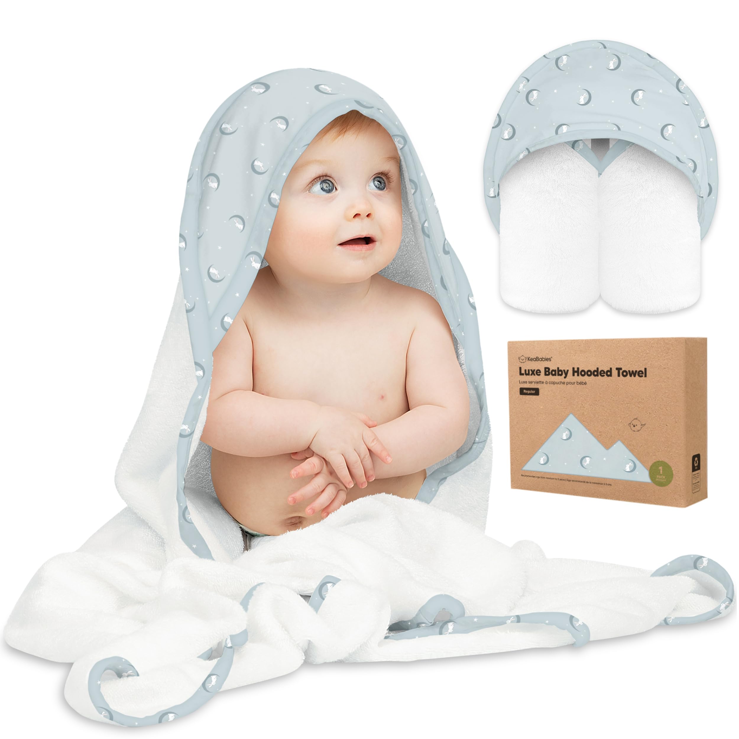 Photo 1 of KeaBabies Hooded Baby Towel for Newborn - Viscose Derived from Bamboo Large Baby Bath Towels with Hood for Boys, Girls, Toddler, Extra Absorbent & Soft Newborn Bath Essentials (Lunaris)
