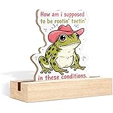 GTYNU Funny Desk Decor, Funny Western Country Cowboy Frog Shaped Wood Sign, Frog Gifts for Women, Plaque with Wooden Stand for Home Office Desk Decor