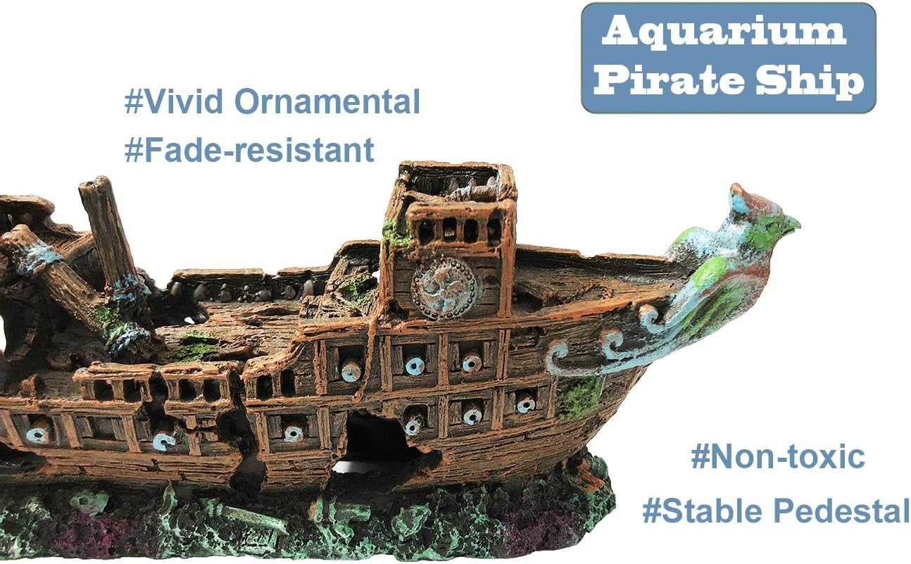 SLOCME Aquarium Pirate Ship Decorations Fish Tank Ornaments, Resin Material Shipwreck Decorations - Image 3