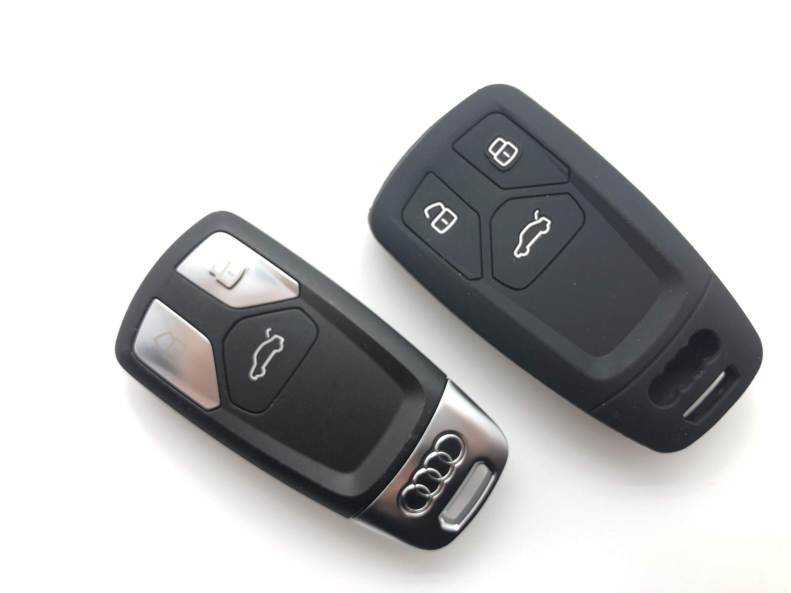 SILICONE 3 BUTTON SMART KEYLESS KEY FOB PROTECTOR CASE COMPATIBLE WITH 2016 2019 AUDI A3 A4 A5 A6 A7 Q2 Q3 Q5 RS4 RS5 RS6 SQ7 Q7 A8 TT SLINE (Black)