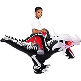 Spooktacular Creations Halloween Dragon Skeleton Inflatable Costume Kids, LED Light Eyes Skeleton Dinosaur Blow Up Costumes, Ride On Deluxe Set for Halloween Parties(Up to 4ft7'')