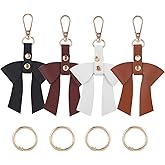 NICENEEDED 4 PCS Bow Leather Keychain, Small Elegant Bow Keychain Decoration, Red Brown Black White Purse Charms, Universal Accessory for Car Purse Handbag