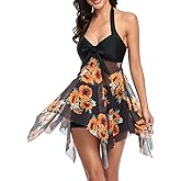 MiYang Womens Tankini Swimdress with Boyshorts Two Piece V Neck Bowknot Halter Bathing Suit Dress