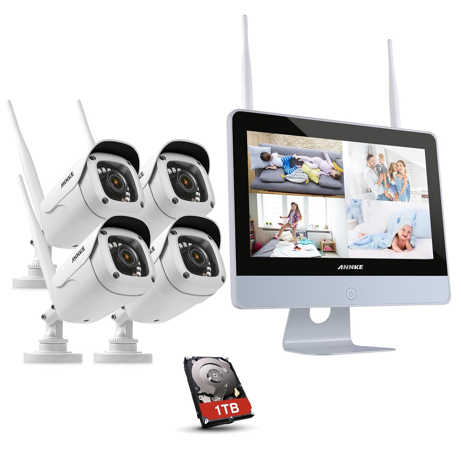 ANNKE Wireless Überwachungskamera Set System mit 12 Zoll Monitor 4CH