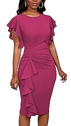 Yajedo Womens Hot Pink Dress with Short Ruffle