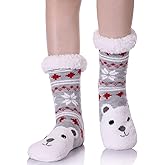 Yebing Non Slip Slipper Socks For Womens Fuzzy Soft Cozy Grippers Winter Warm Animal Fleece-lined Home Socks