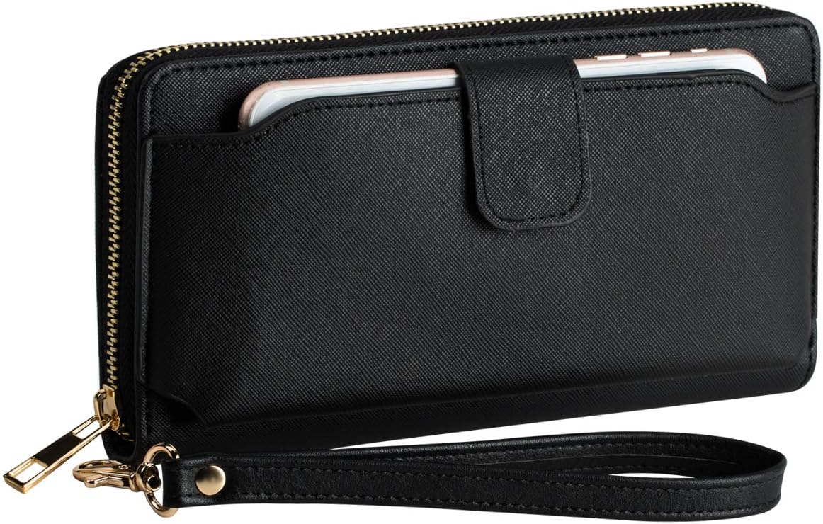 Women Wristlet Wallet with Cell Phone Holder Zip Around Wallet PU