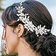 CASDRE Flower Bride Wedding Headpiece Crystal Bridal Hair Accessories Pearl Headband for Women and Girls (A Silver)