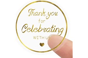 Anwyll 500Pcs Thank You Stickers - 1.5Inch Gold Foil Thank You Stickers Thank You for Celebrating with Us Sticker Roll Self Adhesive Clear Wedding Thank You Favor Label Sticker for Envelope Seal Card