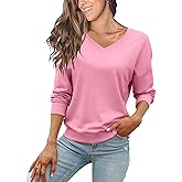 FMEYOA Women's Long Sleeve Sweatshirts No Hood Casual V Neck Lightweight Trendy Fall Spring Basic Pullover Tops