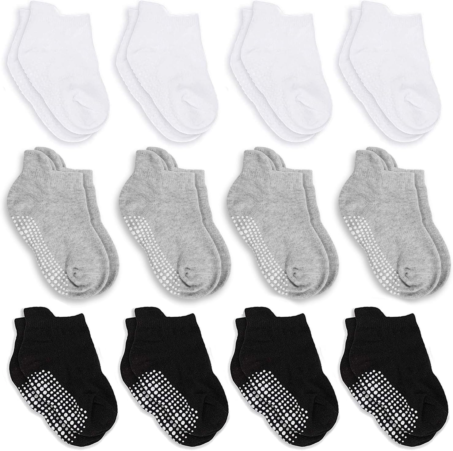 Girls’ Athletic Socks 12 Pairs Baby Boys Girls Anti Slip Grip Ankle Socks for Infant Toddler