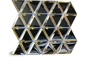 Diflart Beveled Mirror Glass Mosaic Tile, Black and Gold, 3 Inch Triangle, Glass Tile for Bathroom Kitchen Backsplash Shower Wall, Pack of 5 Sheets