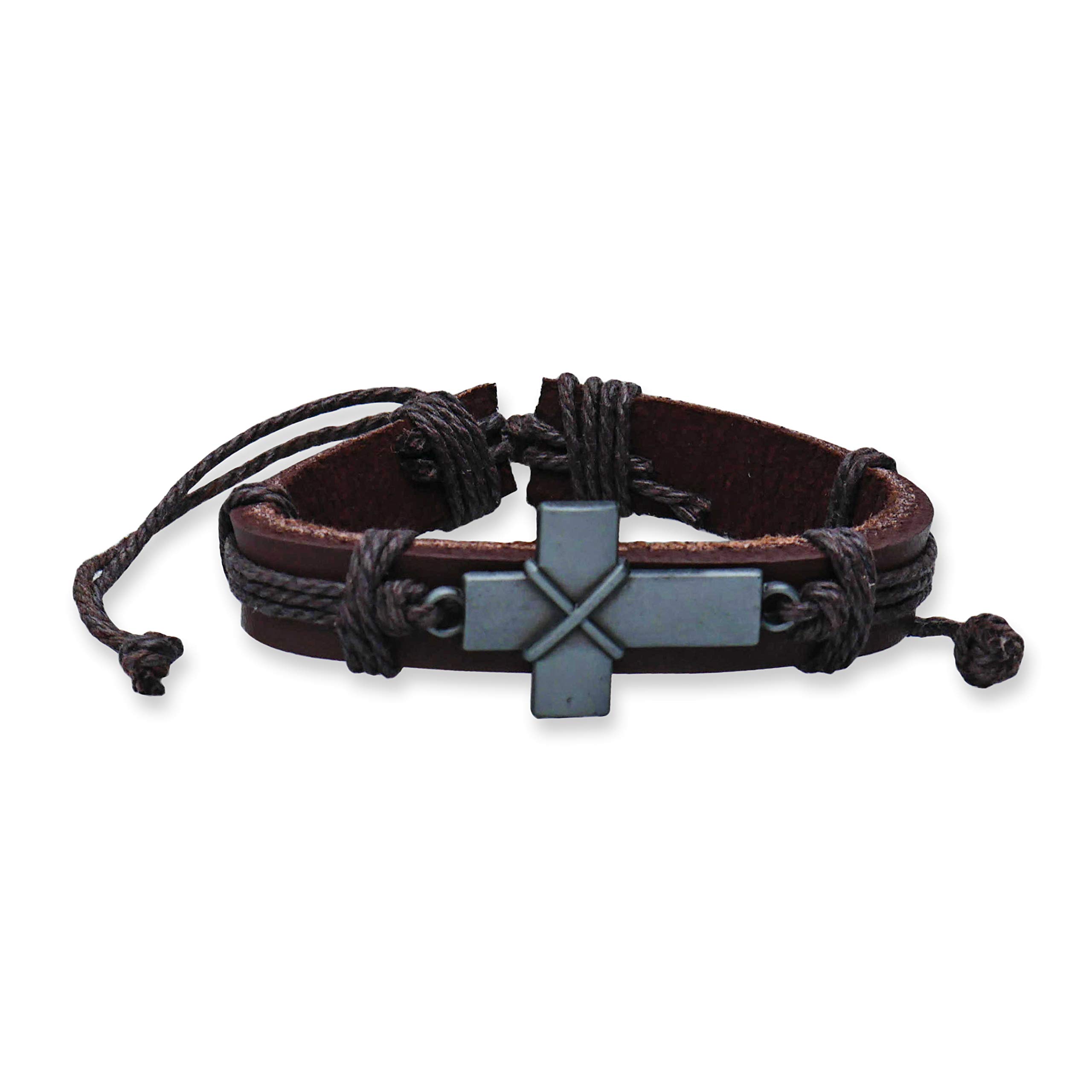 epiphaneia Vintage Style Cross Christian Leather Adjustable Bracelet - Men & Women. Mens Bracelets & Jewellery. Gift for Dad for Religious Faith, Christians.