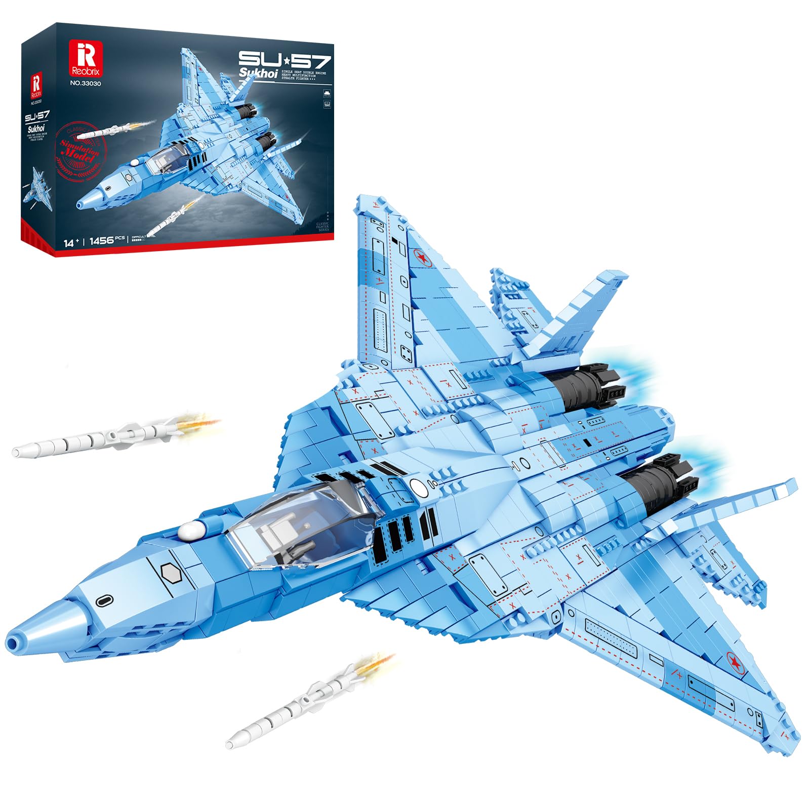 Reobrix SU-57 Heavy Fighter Jet Building Set, Military Army Airplane Block Model Kit for Adults, 33030 Plane Aircraft Decor Brick Toys Puzzle Gifts for Men Kids 14+ (1456PCS)