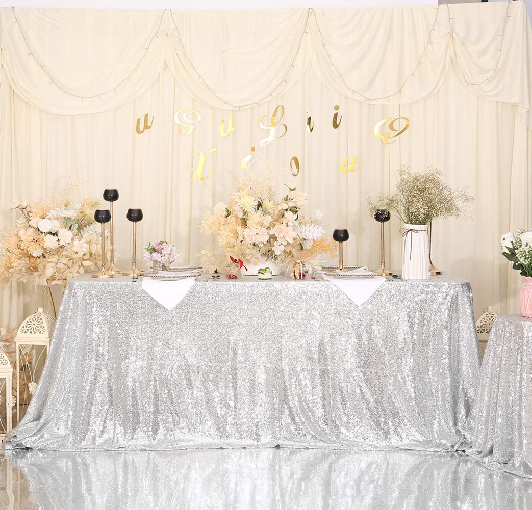 Eternal Beauty Sparkly Rectangle 127 x 203 cm Sequin Tablecloths Wedding Party Banquet (Silver,50x80 inches)