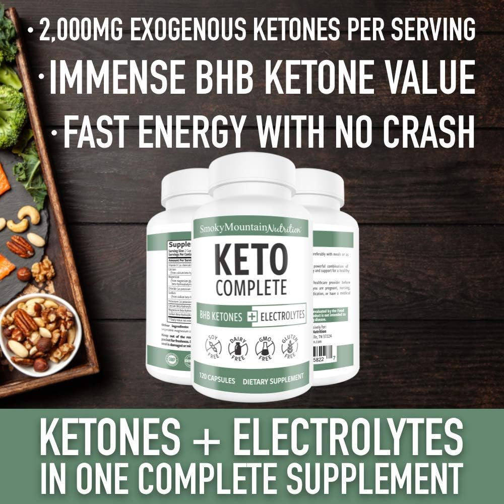 Keto BHB Salts Plus Electrolytes Supplement (120 Capsules) BHB Exogenous Ketones 825mg + Calcium