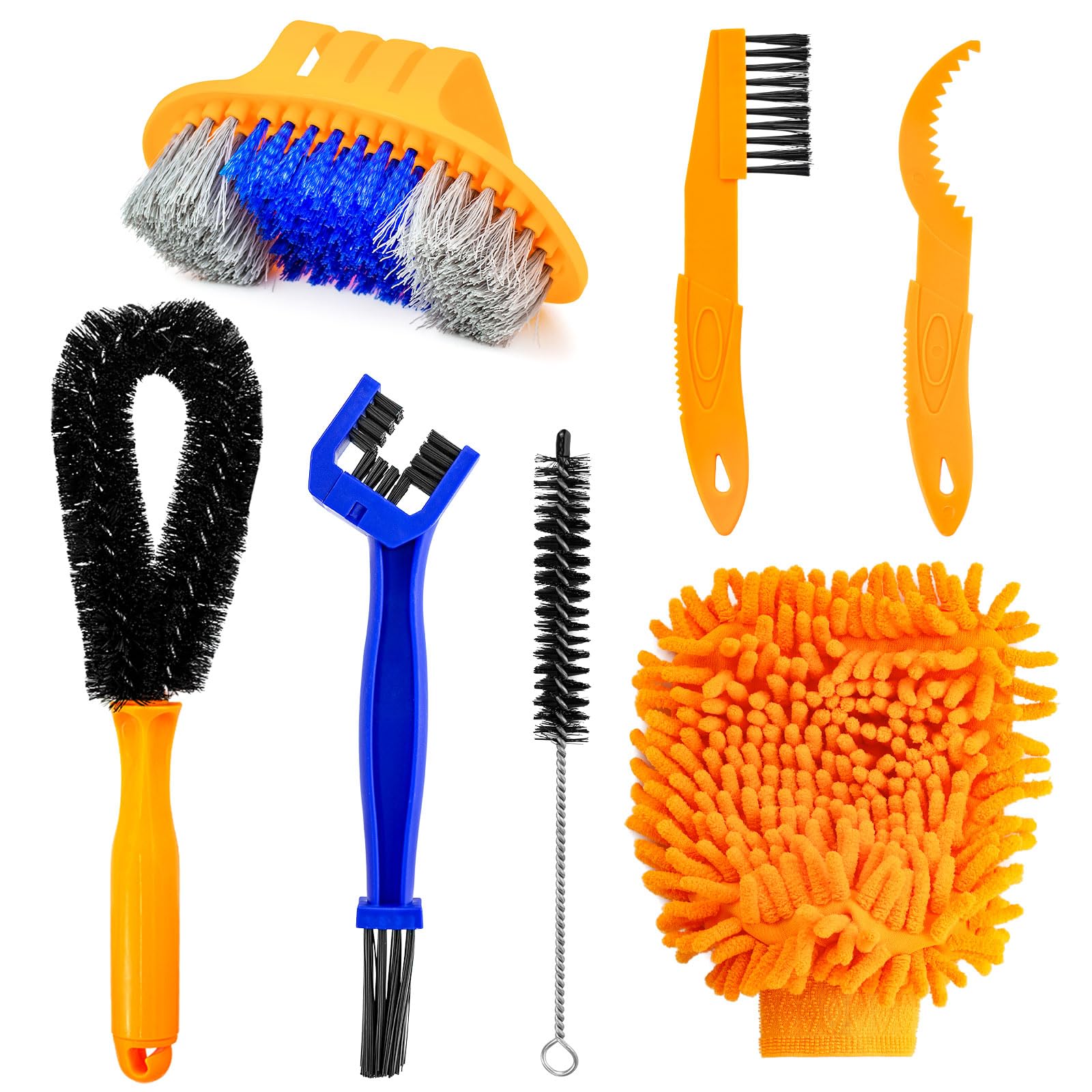 7 Pcs Bike Cleaning Brush Kit, Bike Chain Cleaner Motorbike Cleaning Kits Motorbike Accessories for Cleaning Bike Crank, Chain, Tire, Sprocket
