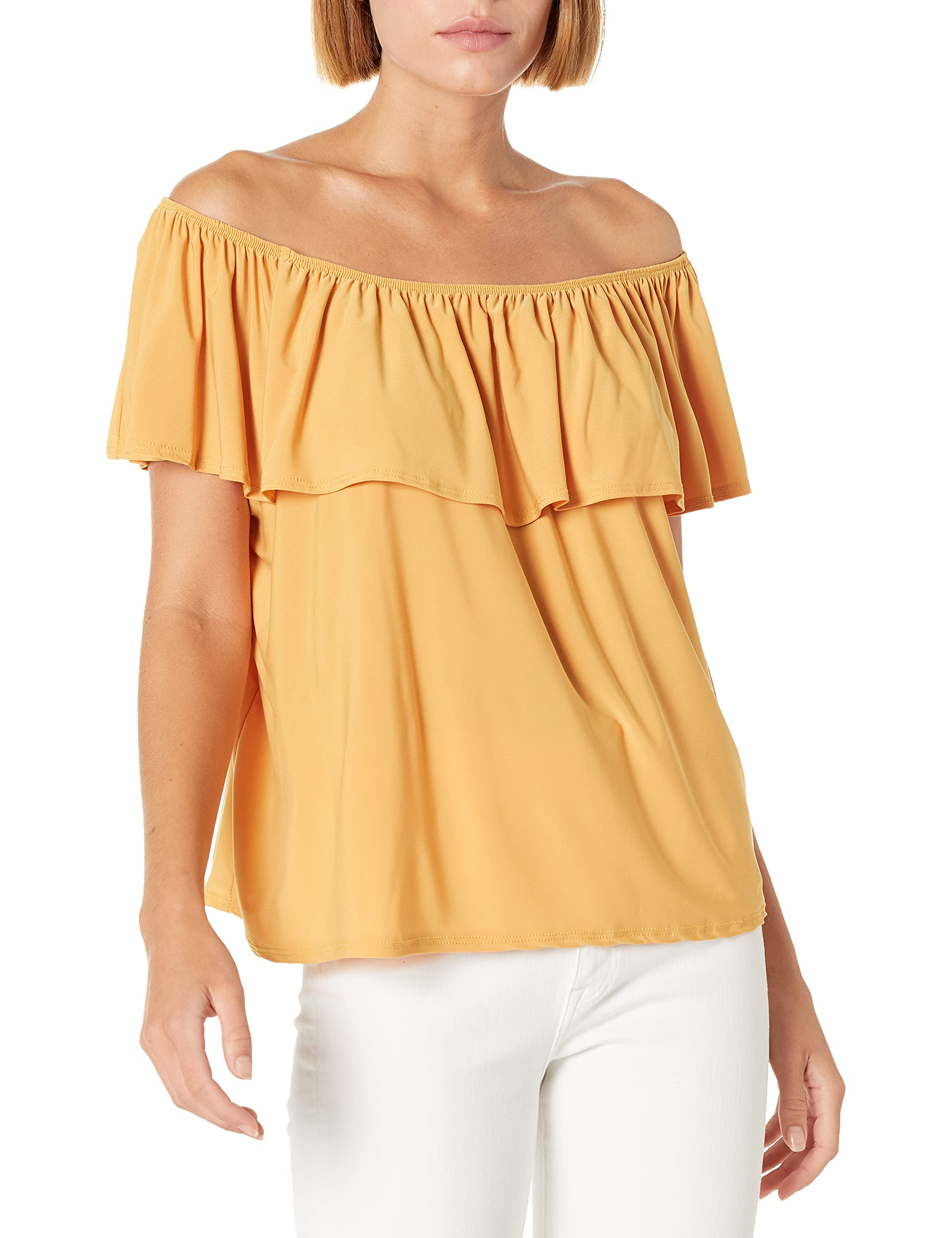 Star Vixen Women’s Ruffled Peasant Top, Mustard, S