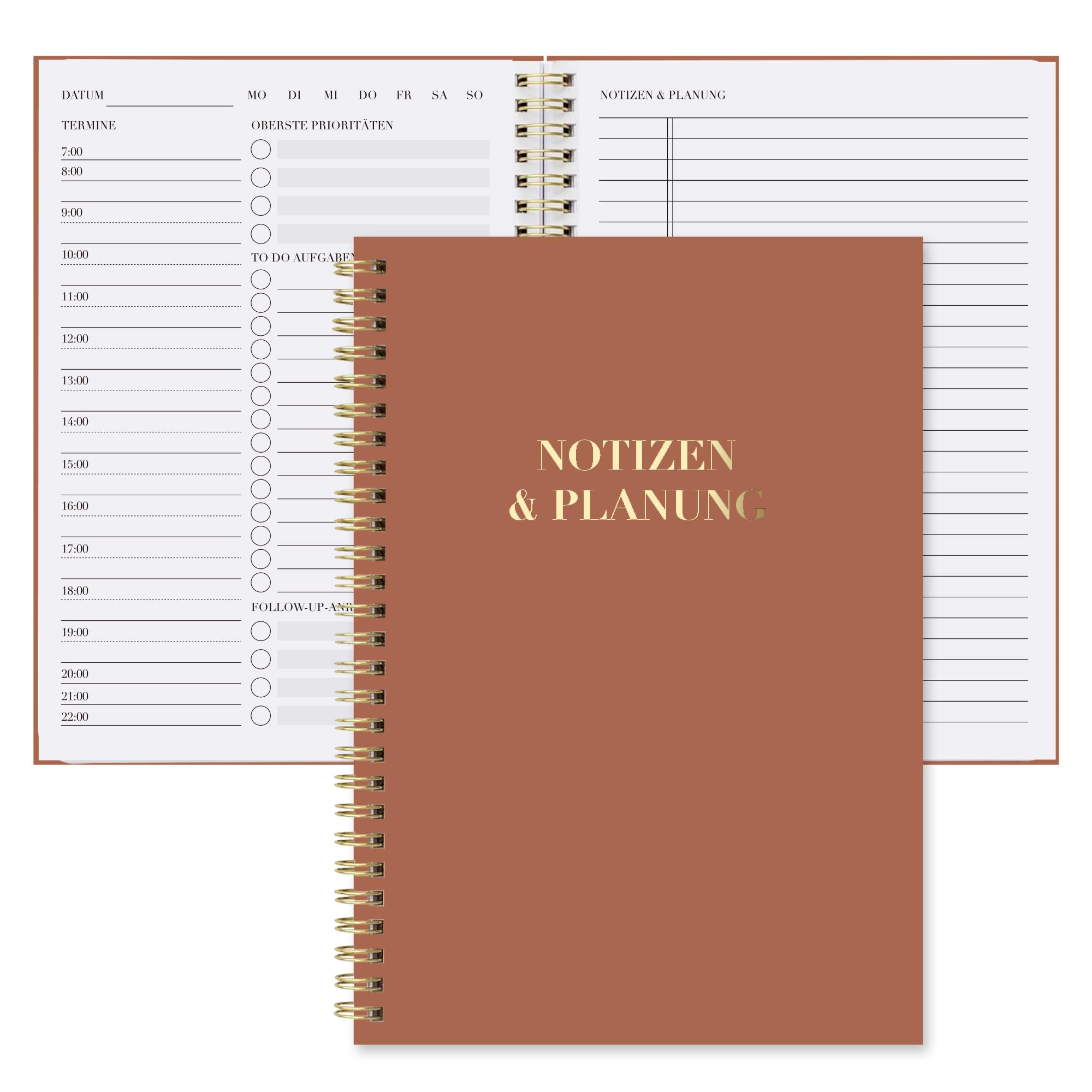 BIROYAL Daily Planner Undated A5 - Spiralbound Daily Planner - To Do Planner with Appointment, Notes & Planning - 7 AM to 10 PM with 30 Minute Intervals - To Do List Book - Diary for Office