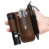 TOURBON Leather EDC Organizer Sheath – Tactical Multitool Pouch Holster With Belt Clip – Brown