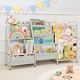 Fabuday Kids Bookshelf and Toy Storage Organizer - 4 Tiers Large Toddler Baby Sling Book Shelves for Kids Room with Stuffed Animal Storage, 3 Tier Montessori Childrens Bookcase for Nursery, Playroom