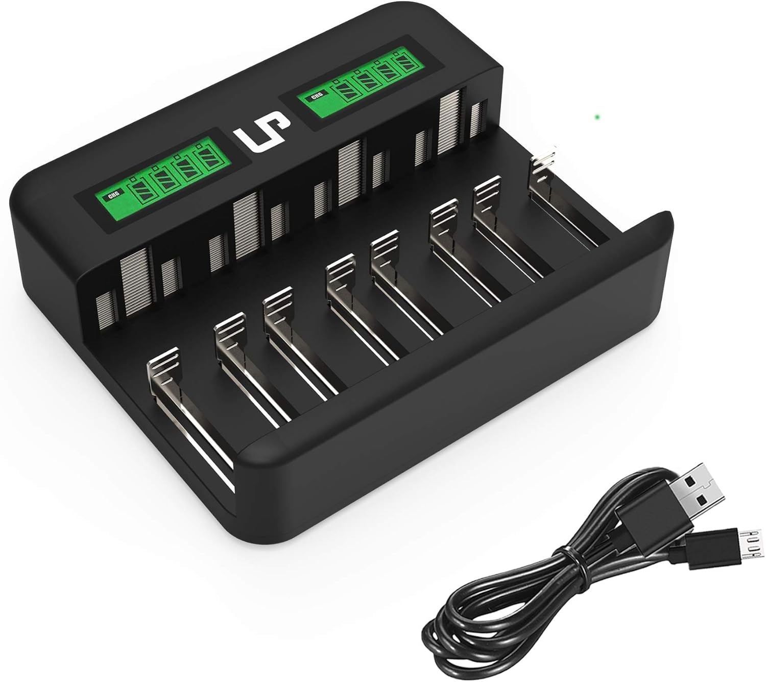 AA AAA C D Battery Charger, LP 8 Slot Smart Fast Charger with LCD Display for AA AAA C D Ni-MH/Ni-Cd Rechargeable Batteries (5V/2A Micro-USB Charging Port)