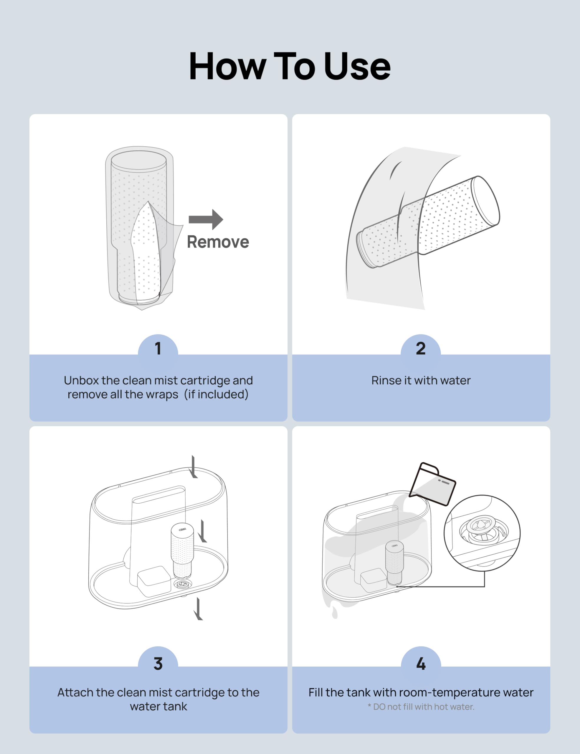 Dreo Clean Mist Cartridge 3-Pack for Humidifiers, Compatible with Dreo Humidifiers HM311/311S/524/524S/306, Reduce Contaminants Build-up, Healthier Mist, Easier Cleaning