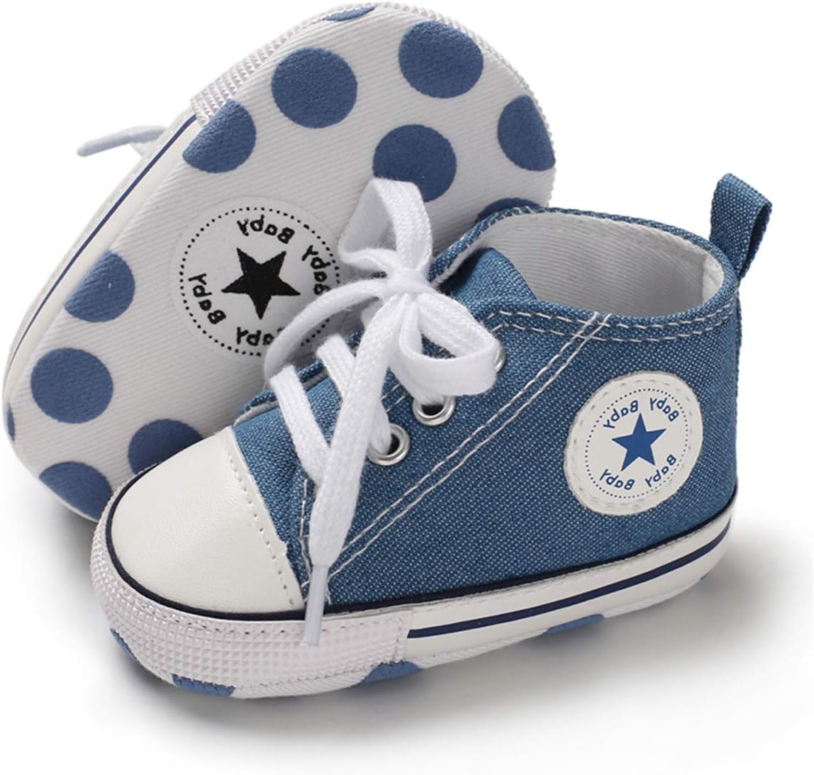 BENHERO Baby Girls Boys Canvas Shoes Toddler Infant First Walker Soft Sole High-Top Ankle Sneakers Newborn Crib Shoes