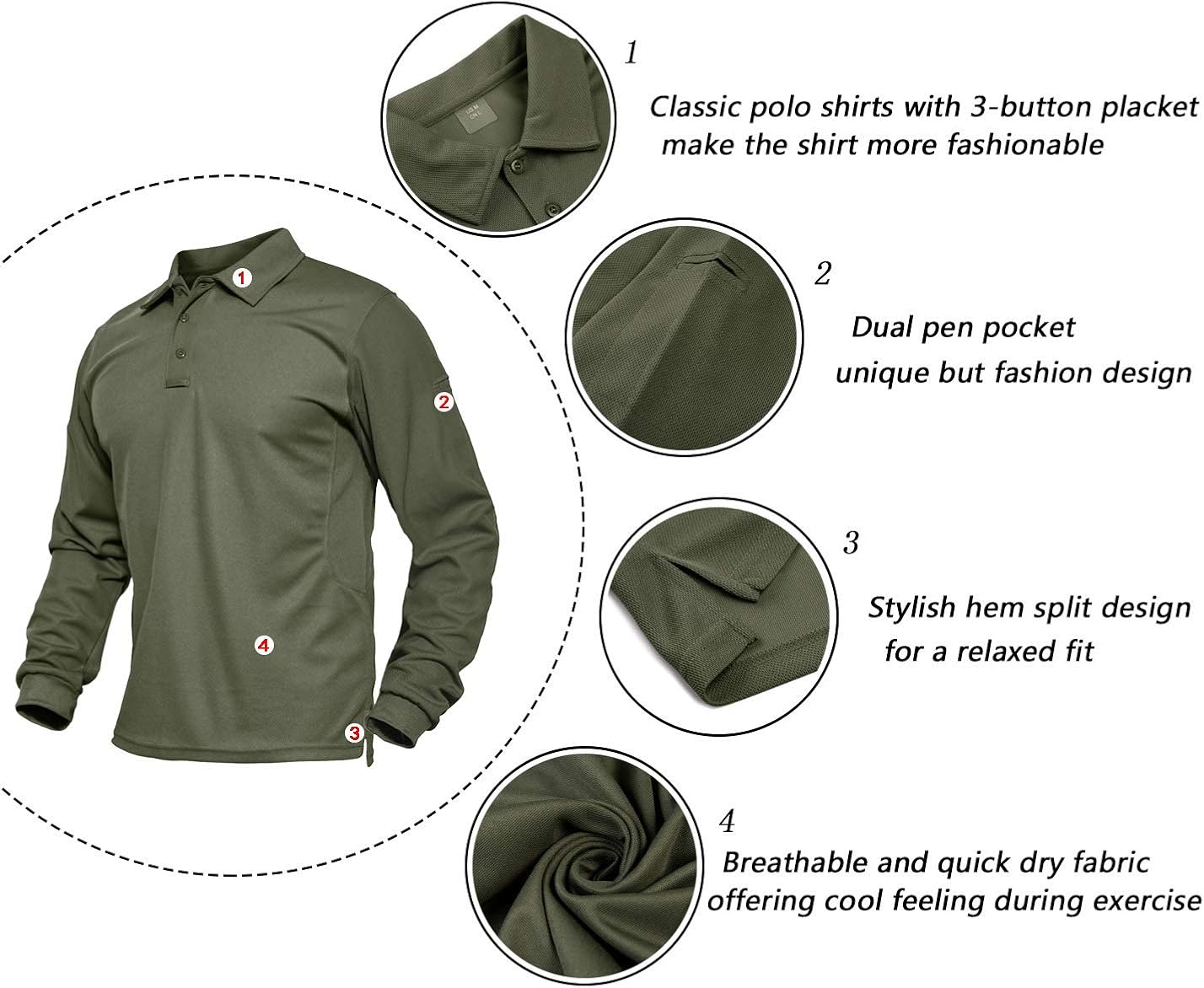 BIYLACLESEN Men's Jersey Golf Polo Shirts Outdoor Pique Performance Tactical Military Long Sleeve Shirts: Clothing